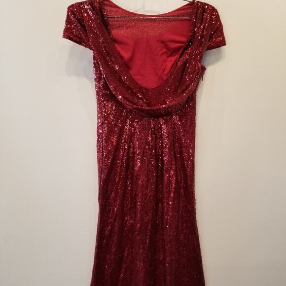 Red Sequin Maxi Long Dress Custom Made Low Back Cap Sleeves Women Juniors Size 7 - Picture 4 of 16